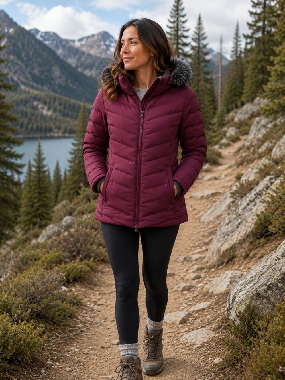 NWT Boden Down Puffer Coat with Fur Hood in Maroon Sz. 6R
